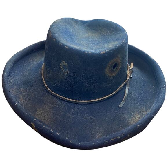 Black wool hat with handmade burn details, bullet holes, & playing cards AWESOME main image 4